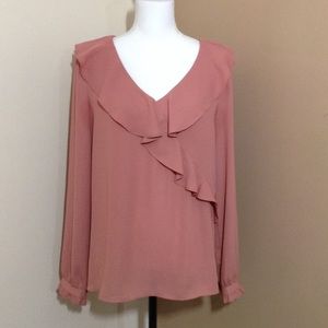 Loft || woman’s Ruffled high low pull over peach blouse size Medium